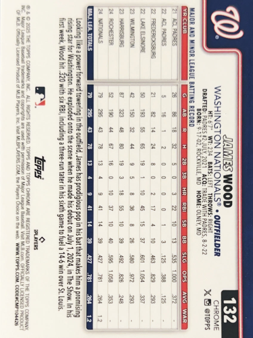 2025 Topps Chrome James Wood #132 RC