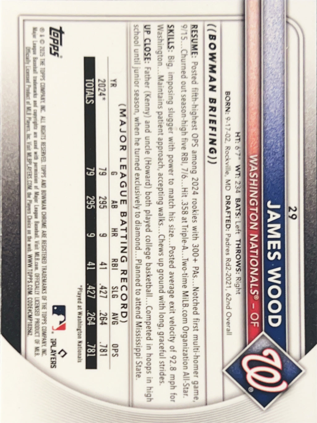 2025 Bowman Chrome James Wood #29 Mega Box Mojo Refractor RC