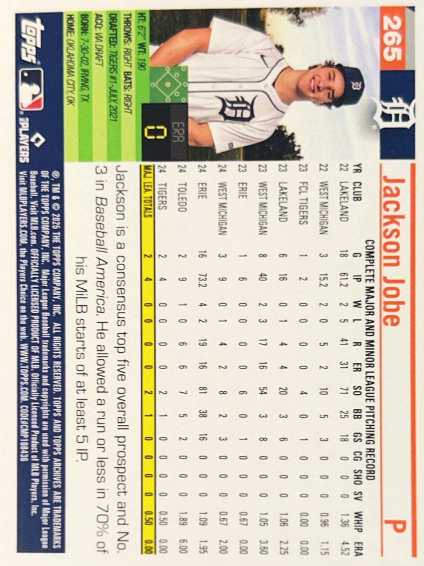 2025 Topps Jackson Jobe #265 Rainbow Foil RC