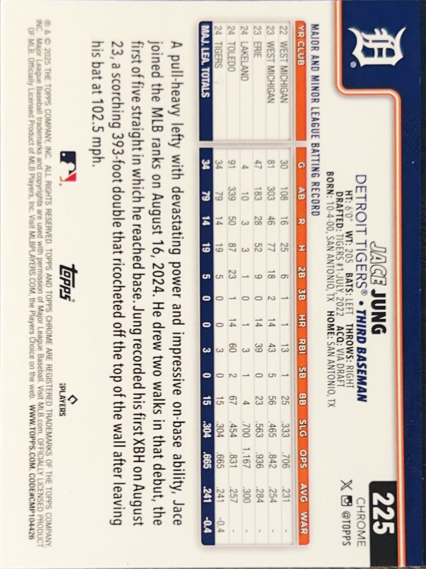 2025 Topps Chrome Jace Jung #225 Refractor RC