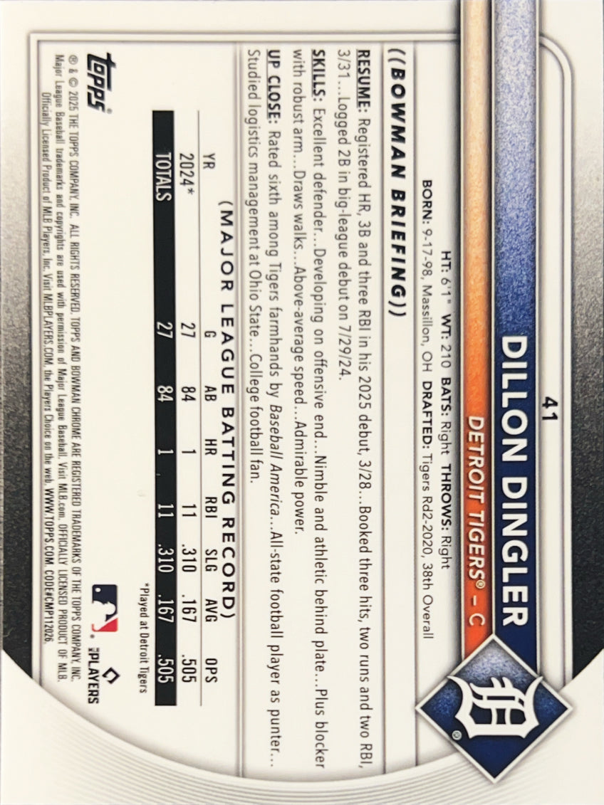 2025 Topps Bowman Chrome Dillon Dingler #41 RC