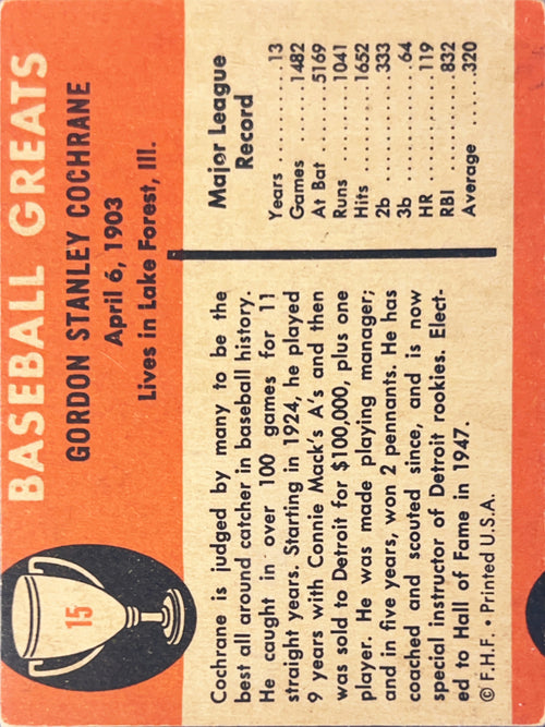 1961 Fleer Baseball Greats Mickey Cochrane #15