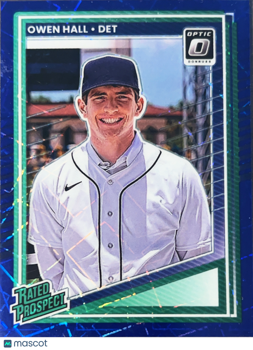 2025 Panini Donruss Optic Prizm Owen Hall #130 Blue Velocity Rated Prospect