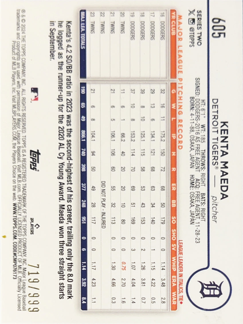2024 Topps Series 2 Kenta Maeda #605 Blue Foilboard