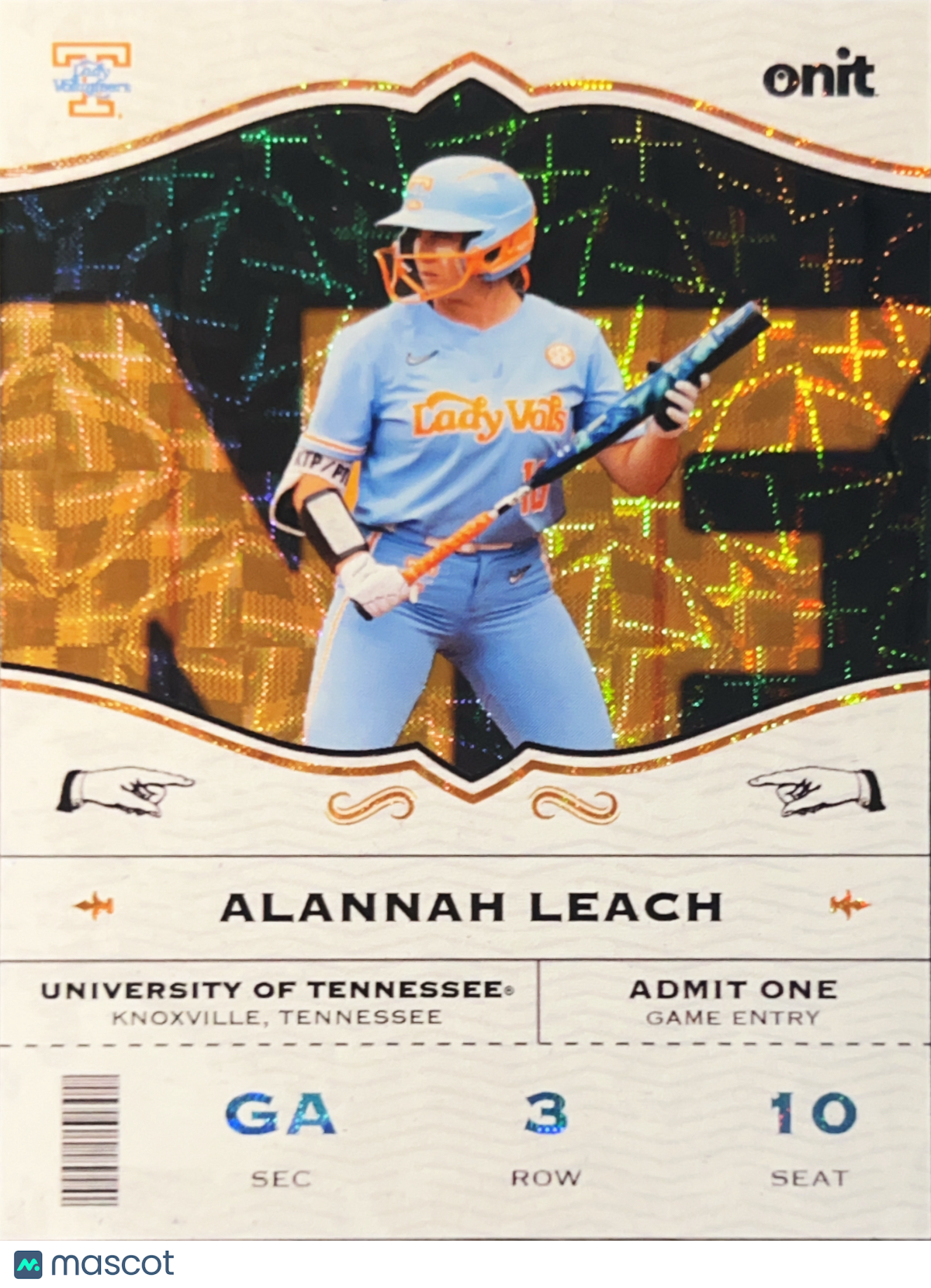 2026 Onit Tennessee Lady Vols Softball Alannah Leach #GA-1 Gold Shimmer