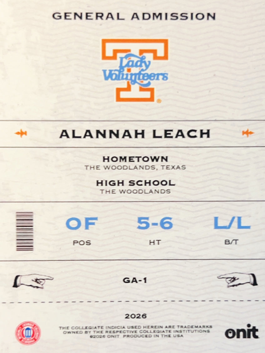 2026 Onit Tennessee Lady Vols Alannah Leach #GA-1 Gold Pattern