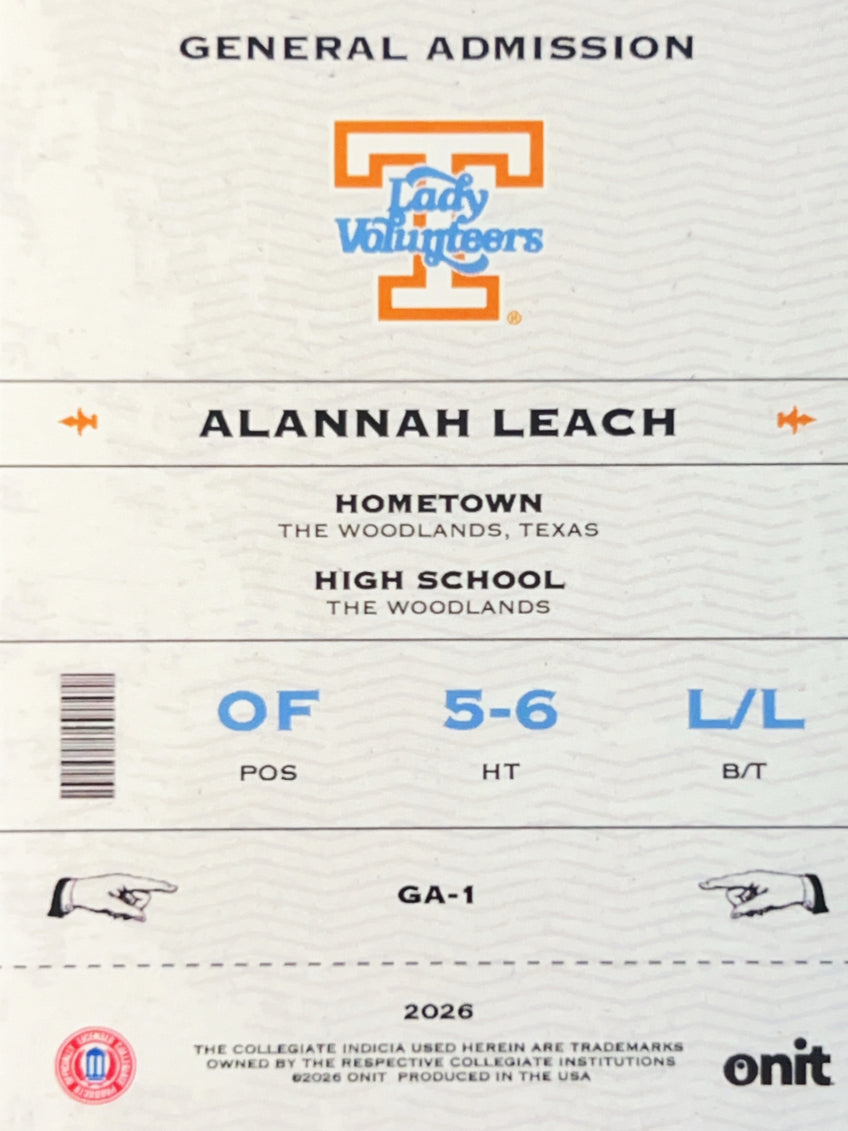 2026 Onit Tennessee Lady Volunteers Alannah Leach #GA-1 Gold Prizm