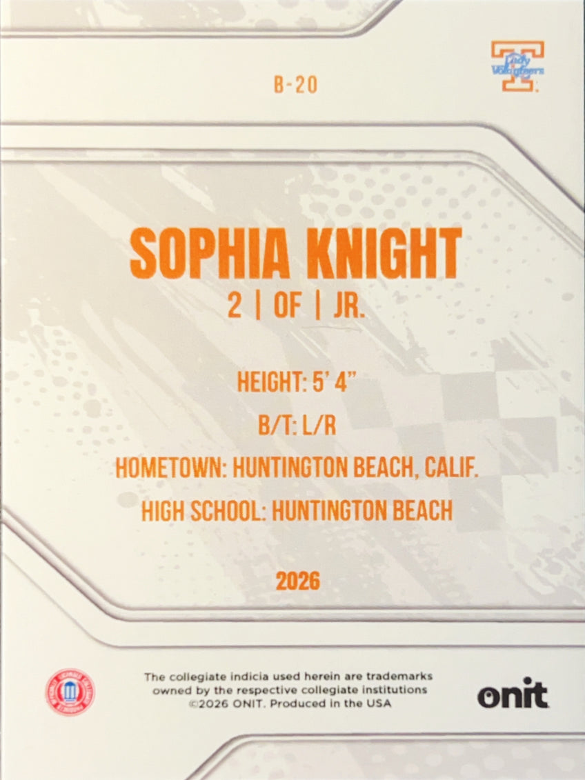 2026 ONIT Tennessee Lady Volunteers Sophia Knight #B-20 Orange Sparkle