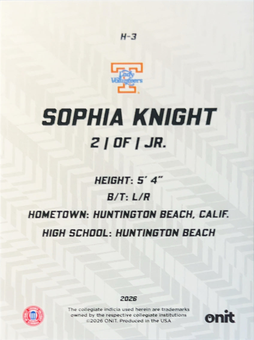 2026 ONIT Tennessee Lady Volunteers Softball Hype Sophia Knight #H-3
