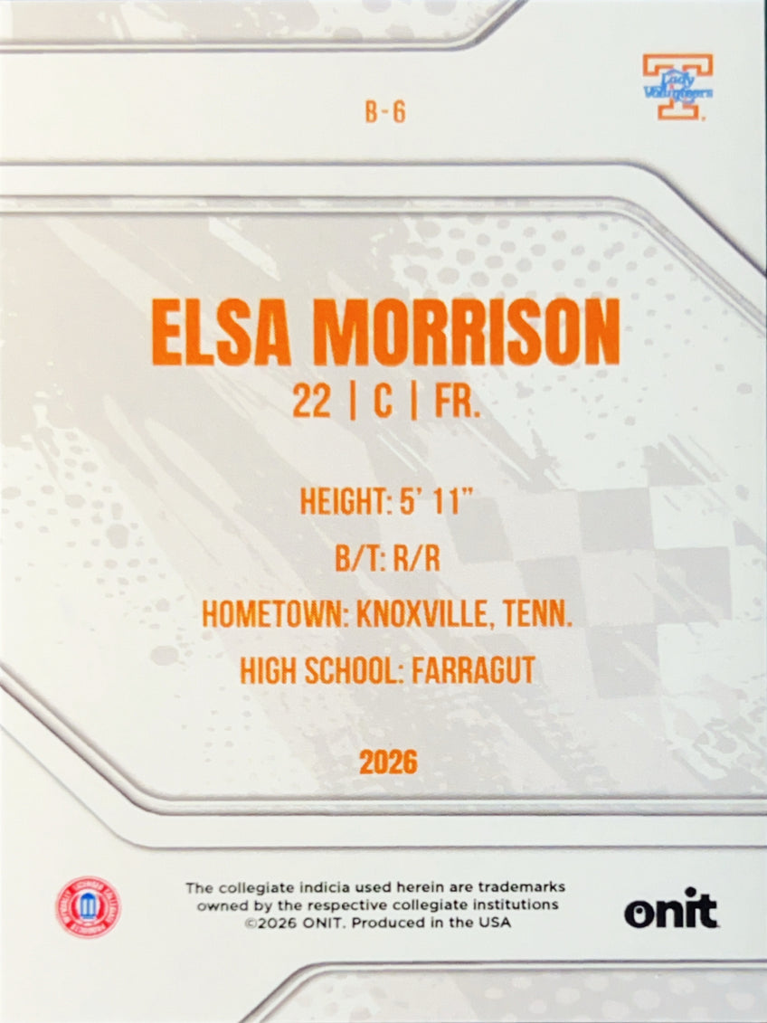2026 ONIT Tennessee Lady Volunteers Softball Elsa Morrison #B-6 Purple Sparkle