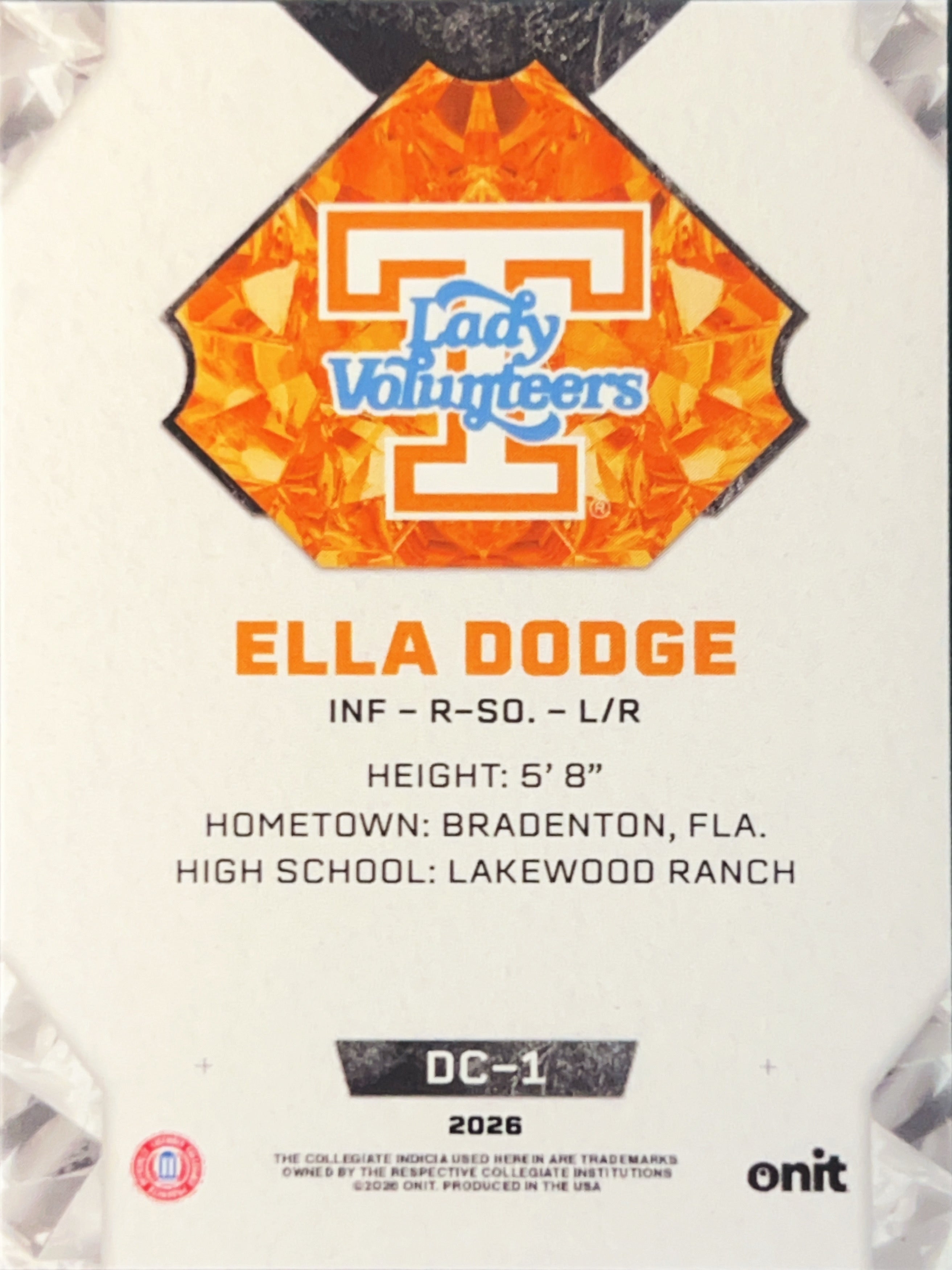 2020 Onit Diamond Cut Ella Dodge #DC-1 Orange Cracked Ice