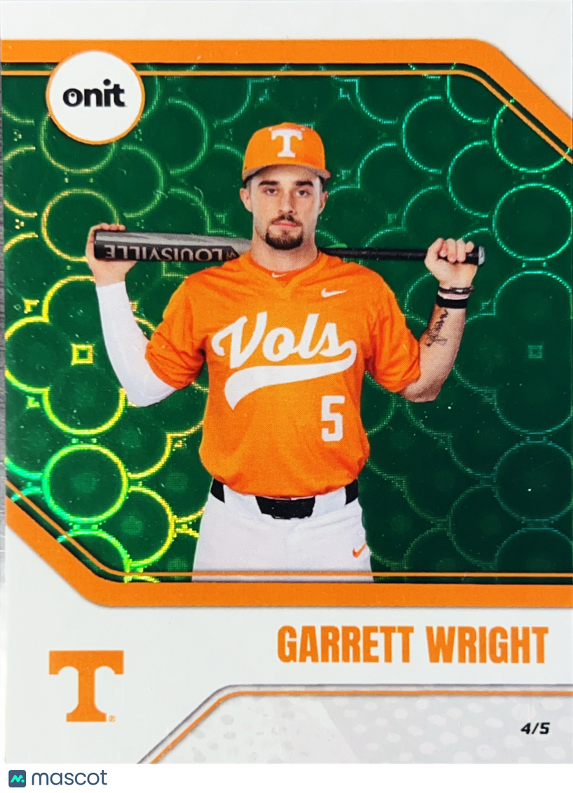 2026 ONIT Tennessee Baseball Garrett Wright #B-19 Green Pattern /5