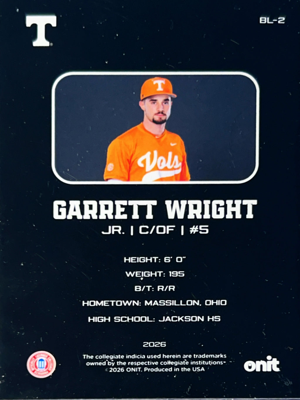 2026 ONIT Athletes Blackout Edition Garrett Wright #BL-2 /20