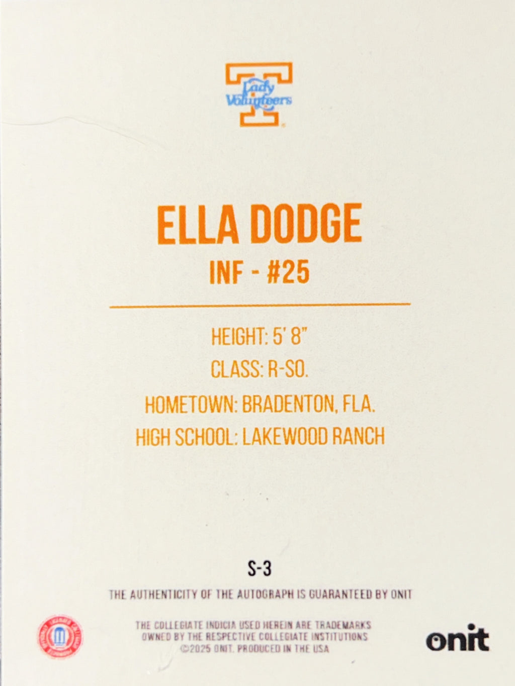 2025 Onit Signature Series Ella Dodge #S-3 /09 Auto