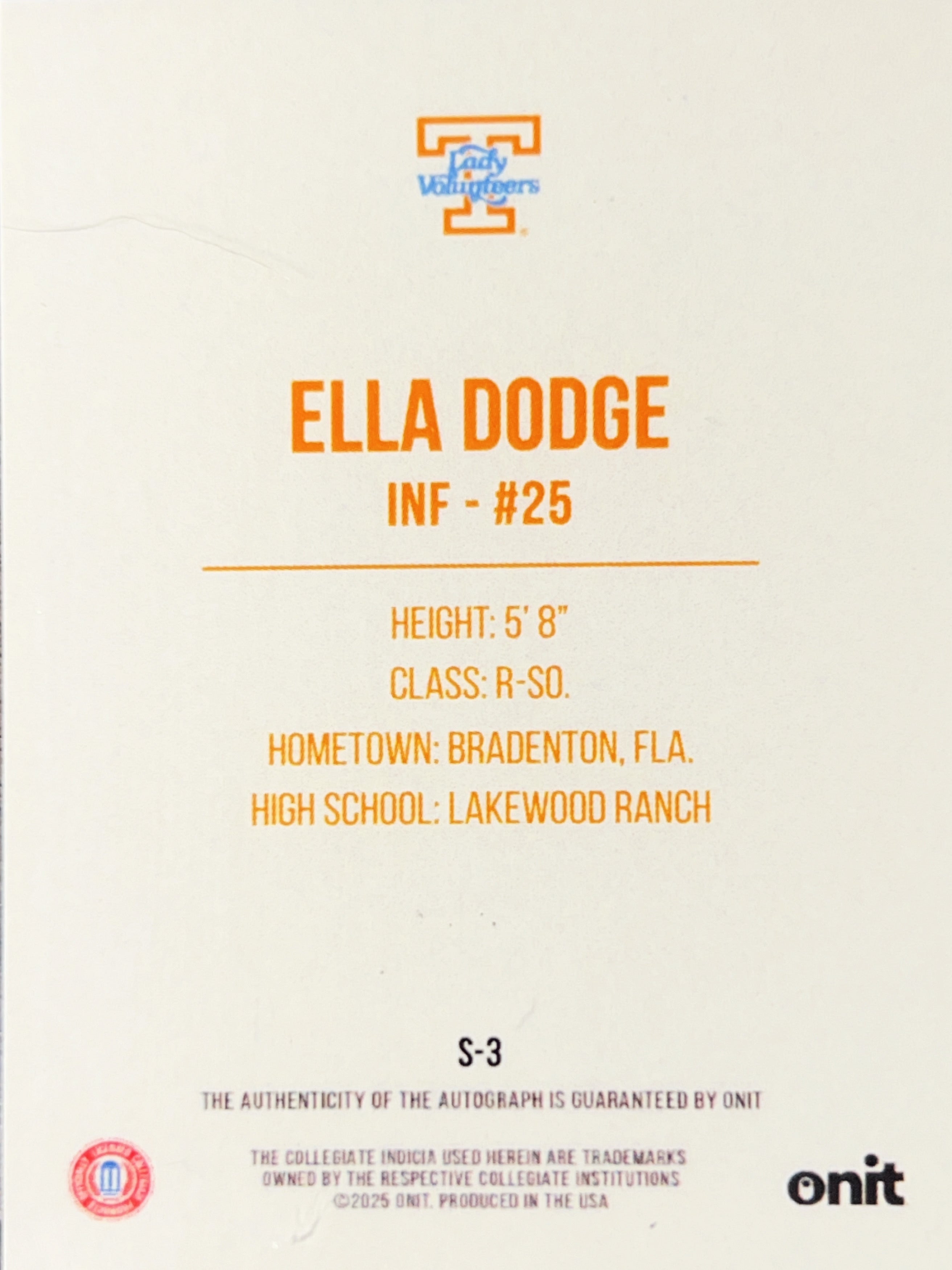 2025 Onit Signature Series Ella Dodge #S-3 /09 Auto
