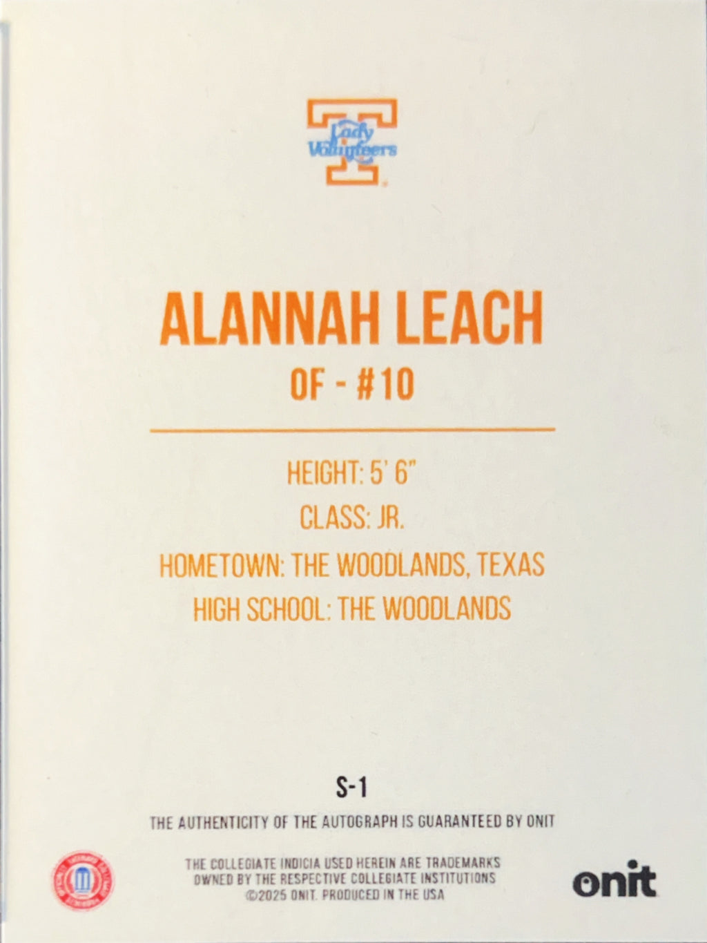 2025 Onit Signature Series Alannah Leach #S-1 Gold /30