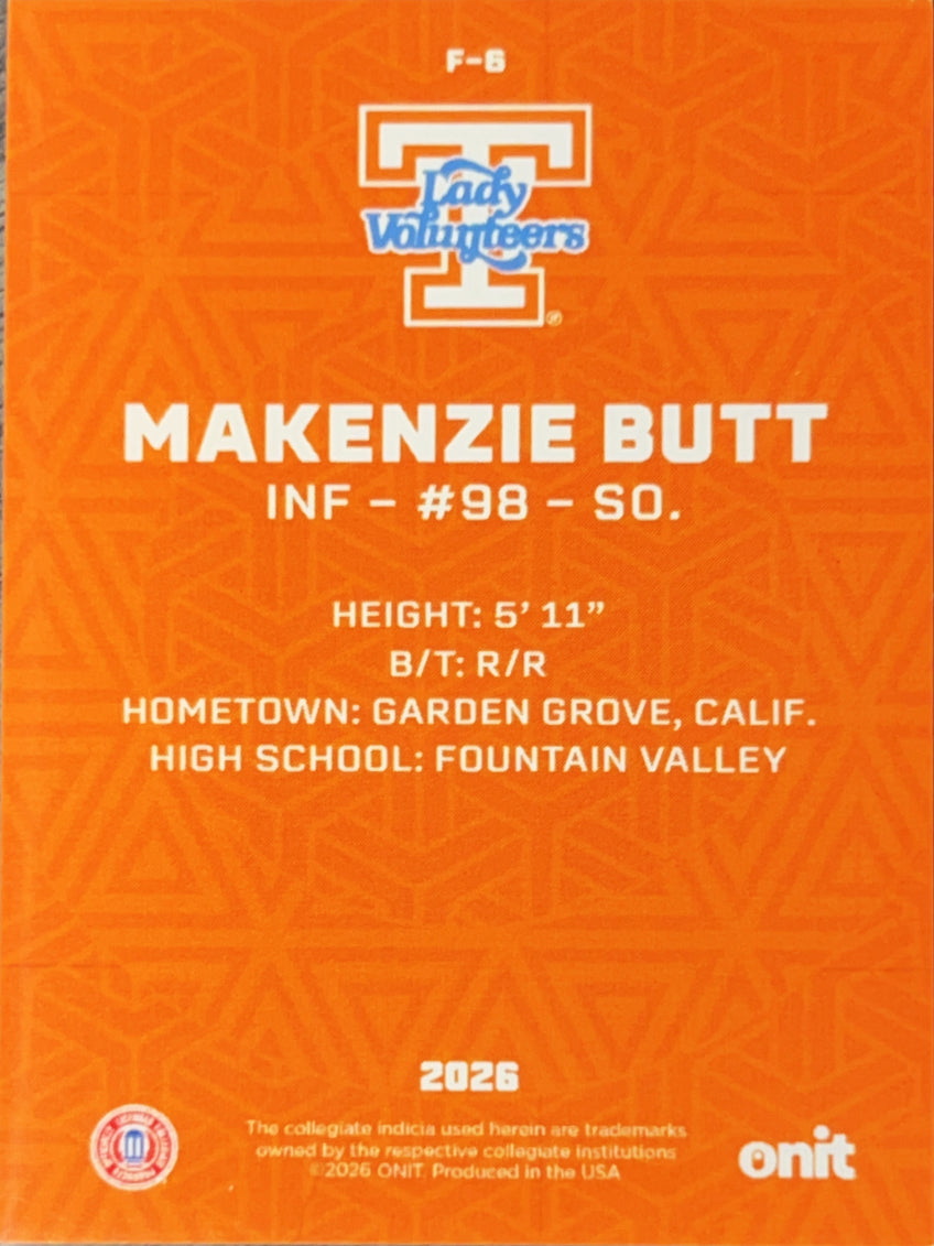 2026 ONIT Tennessee Lady Volunteers Makenzie Butt #F-8 Orange Sparkle