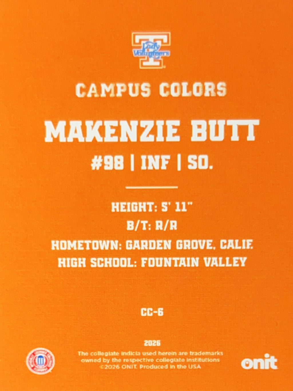 2024 ONIT Campus Colors Makenzie Butt #CC-6 Gold Sparkle
