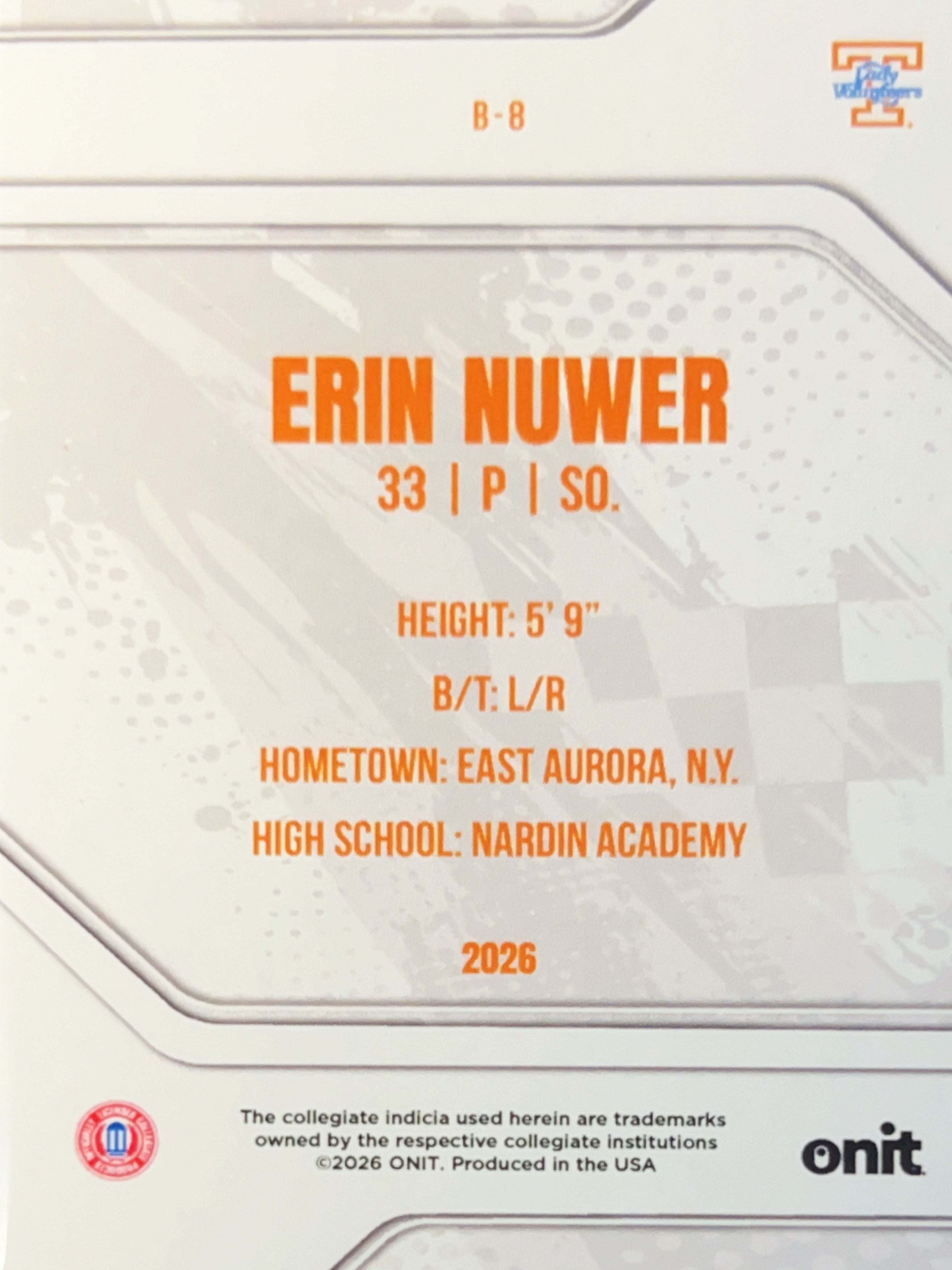 2026 ONIT Erin Nuwer #B-8 Orange Sparkle