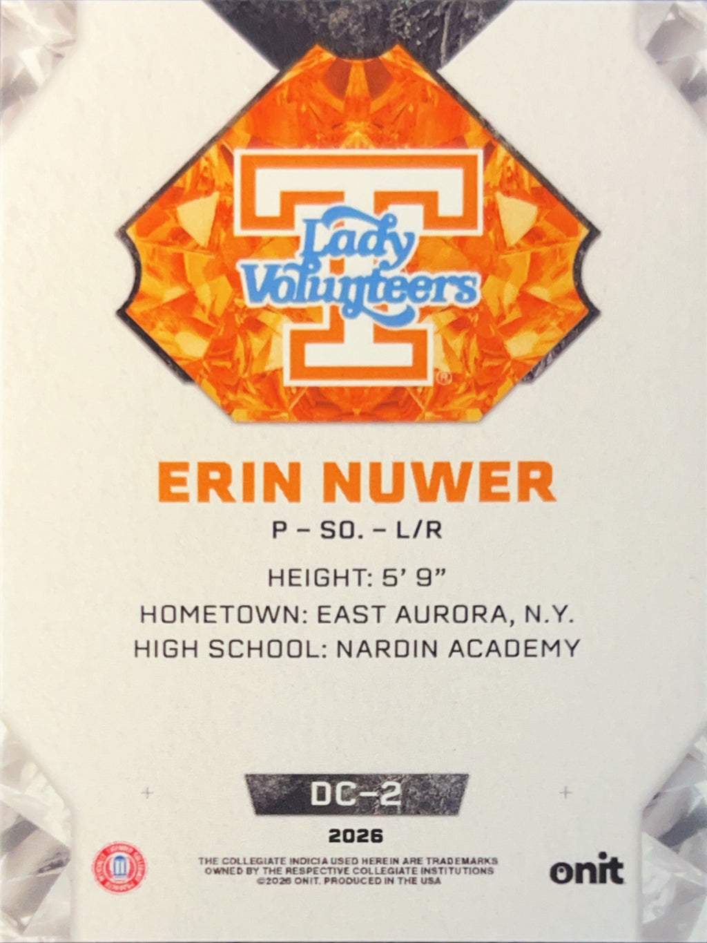 2026 Onit Diamond Cut Erin Nuwer #DC-2 Orange Cracked Ice