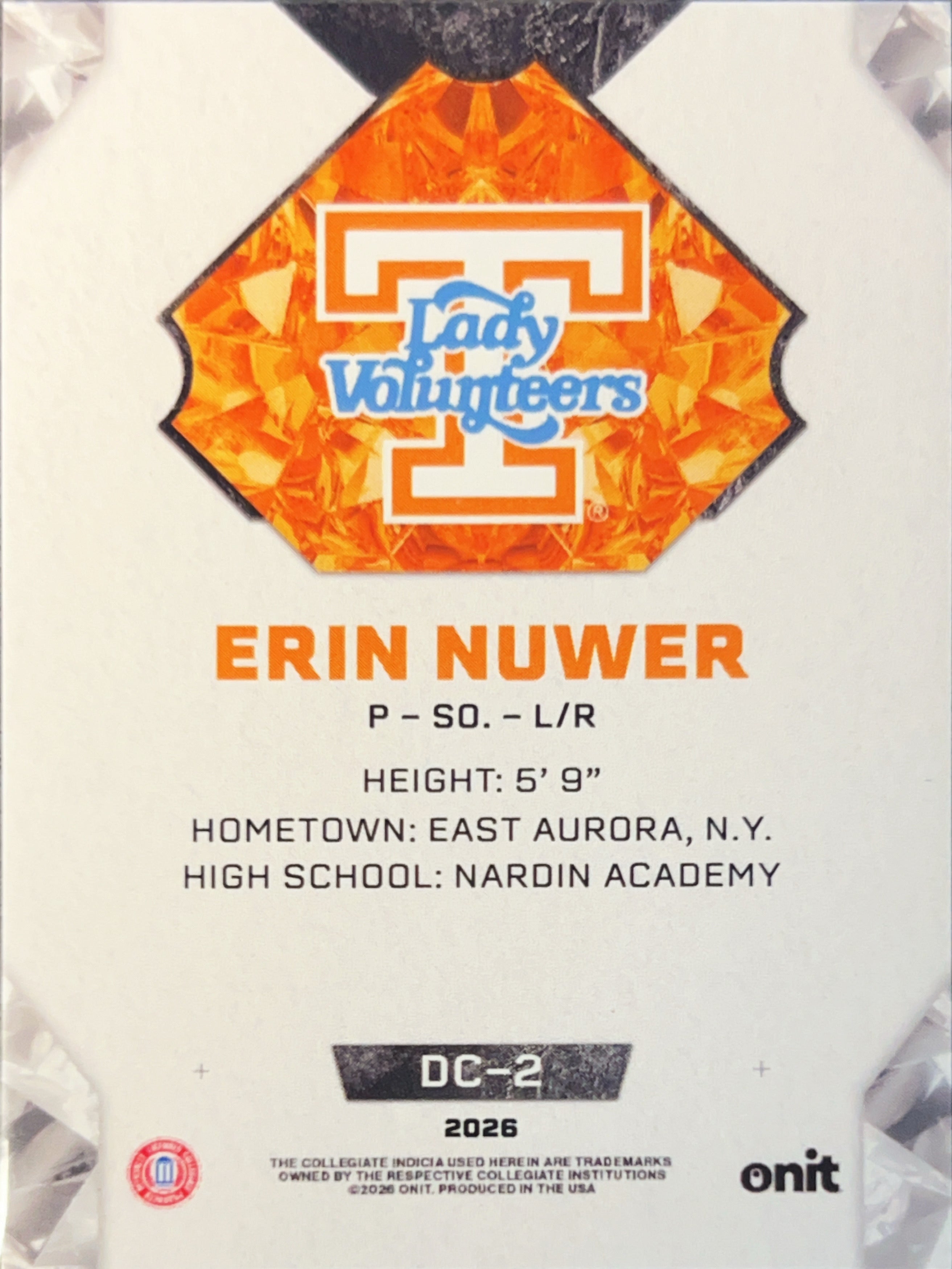 2026 Onit Diamond Cut Erin Nuwer #DC-2 Orange Cracked Ice