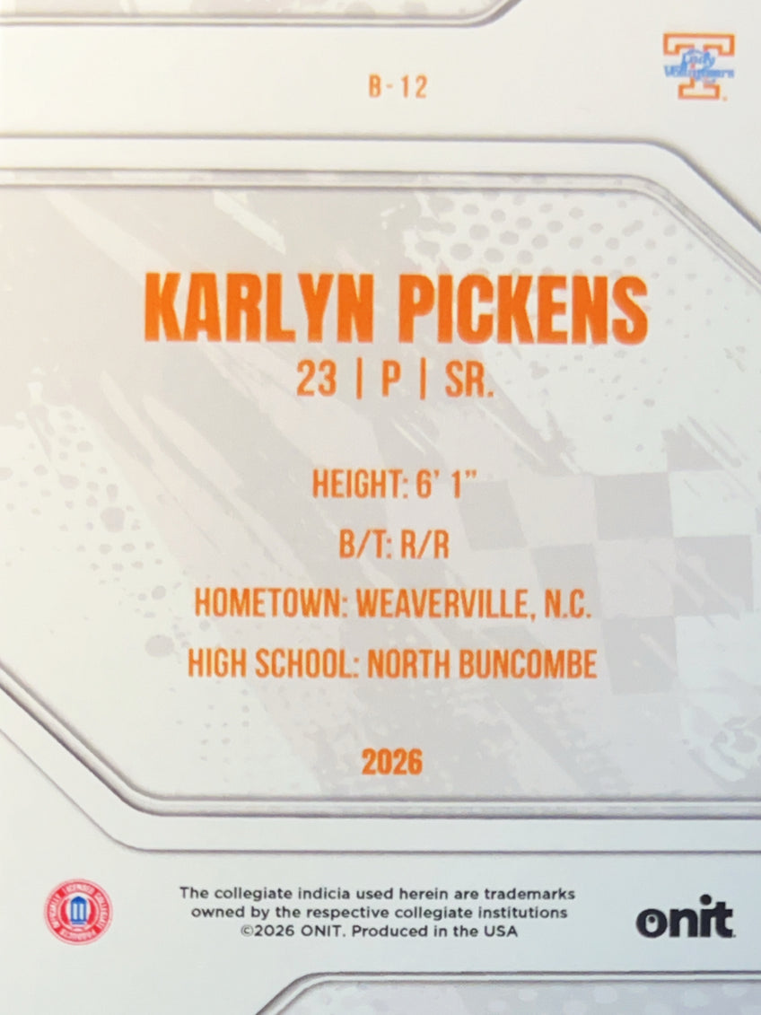 2026 ONIT Tennessee Lady Volunteers Karlyn Pickens #B-12 Purple Sparkle
