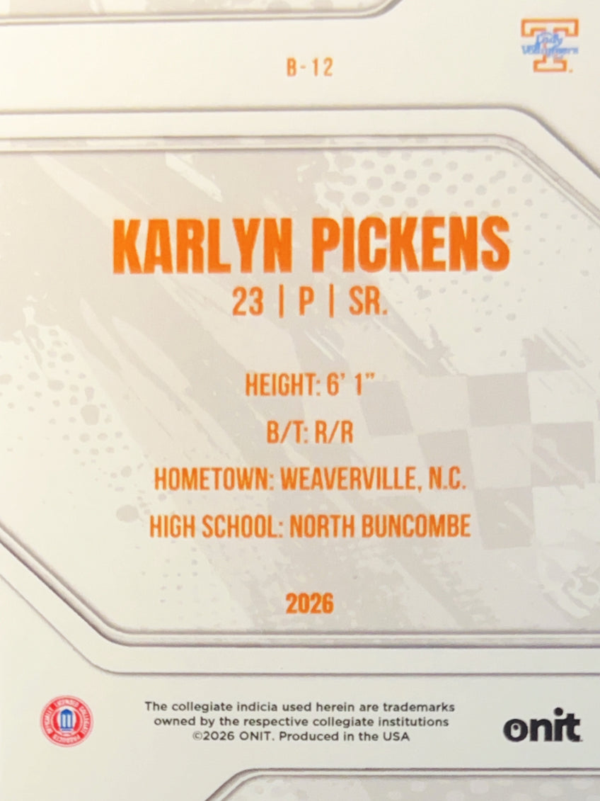2026 ONIT Tennessee Softball Karlyn Pickens #B-12 Orange Sparkle