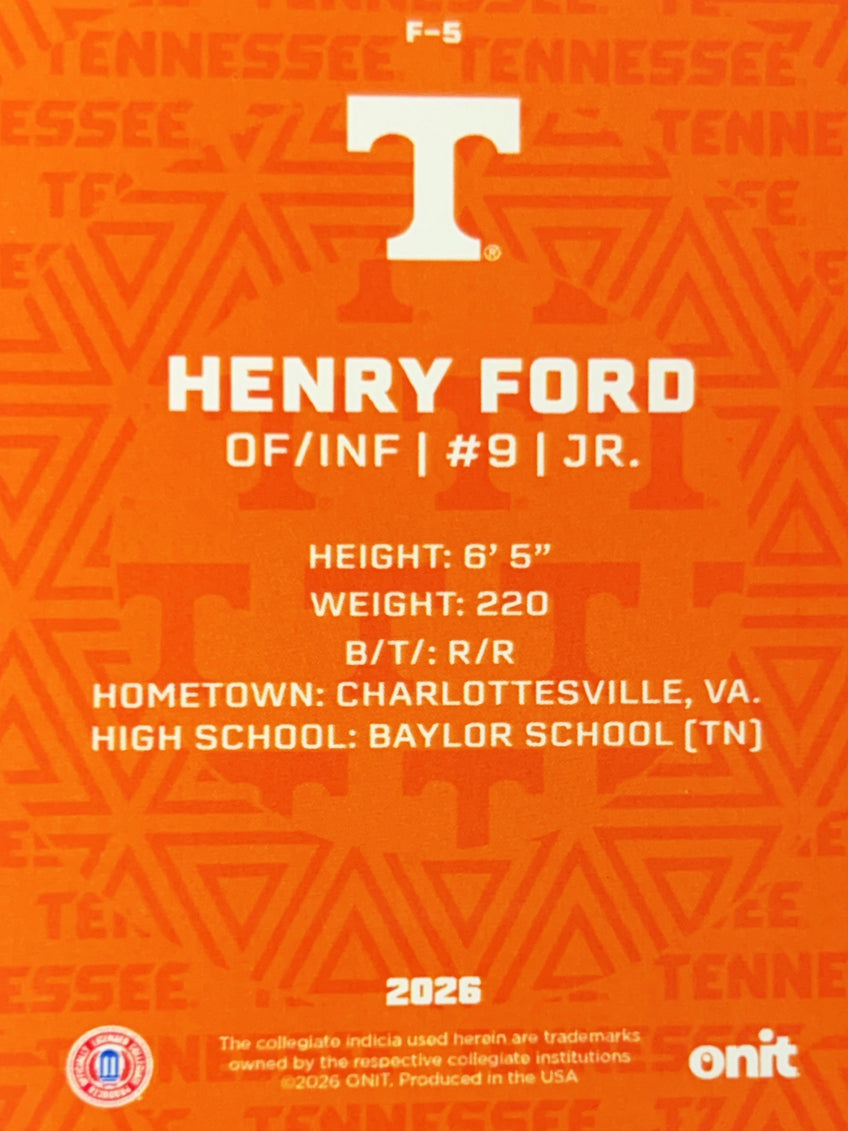 2026 ONIT Tennessee Baseball Henry Ford #F-5
