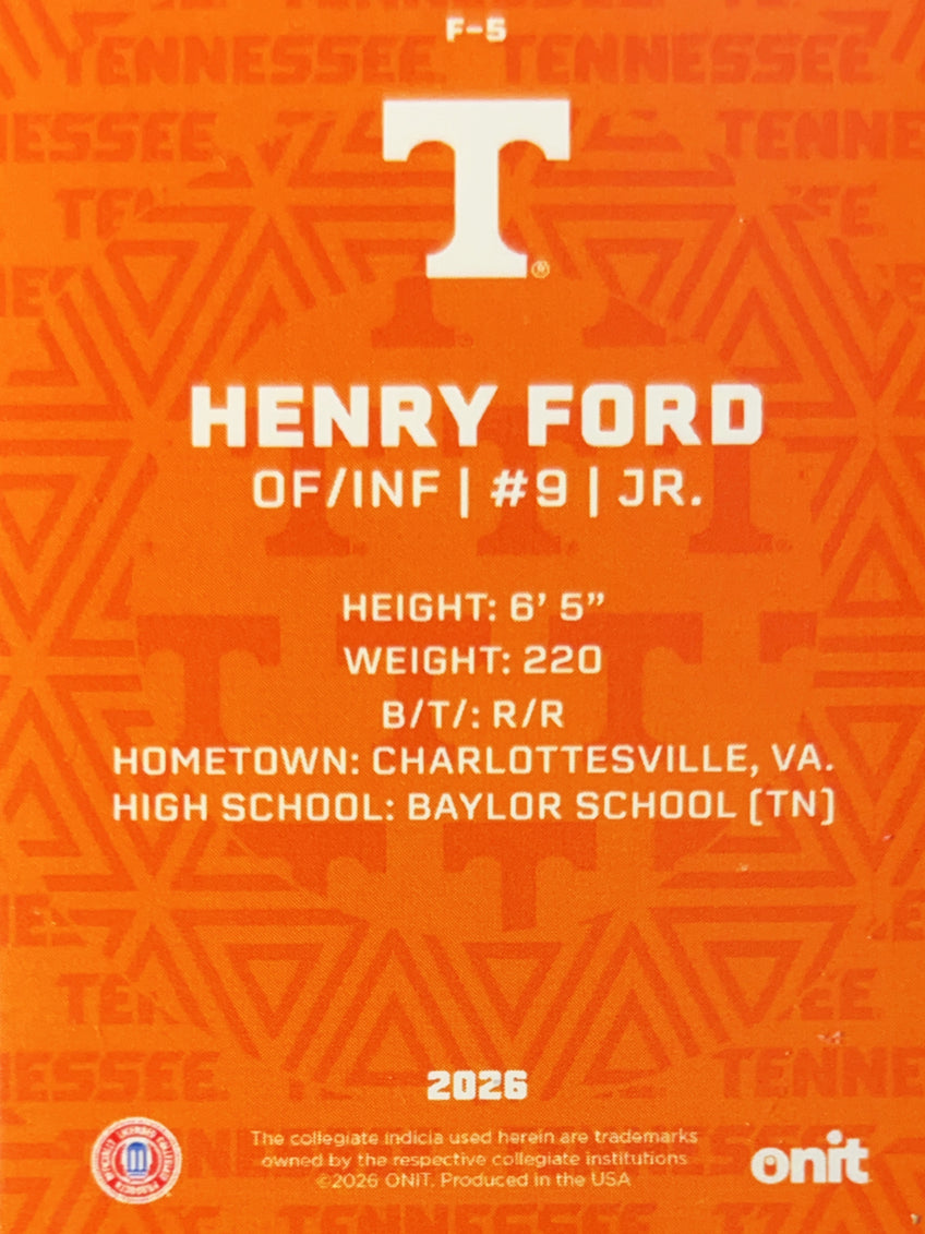 2026 Onit Tennessee Baseball Henry Ford #F-5 Orange Shimmer