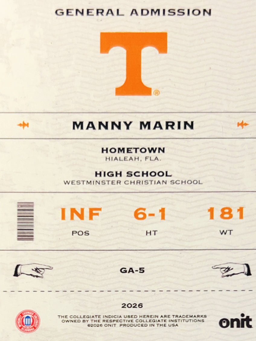 2026 Onit Tennessee Baseball Manny Marin #GA-5 Holographic