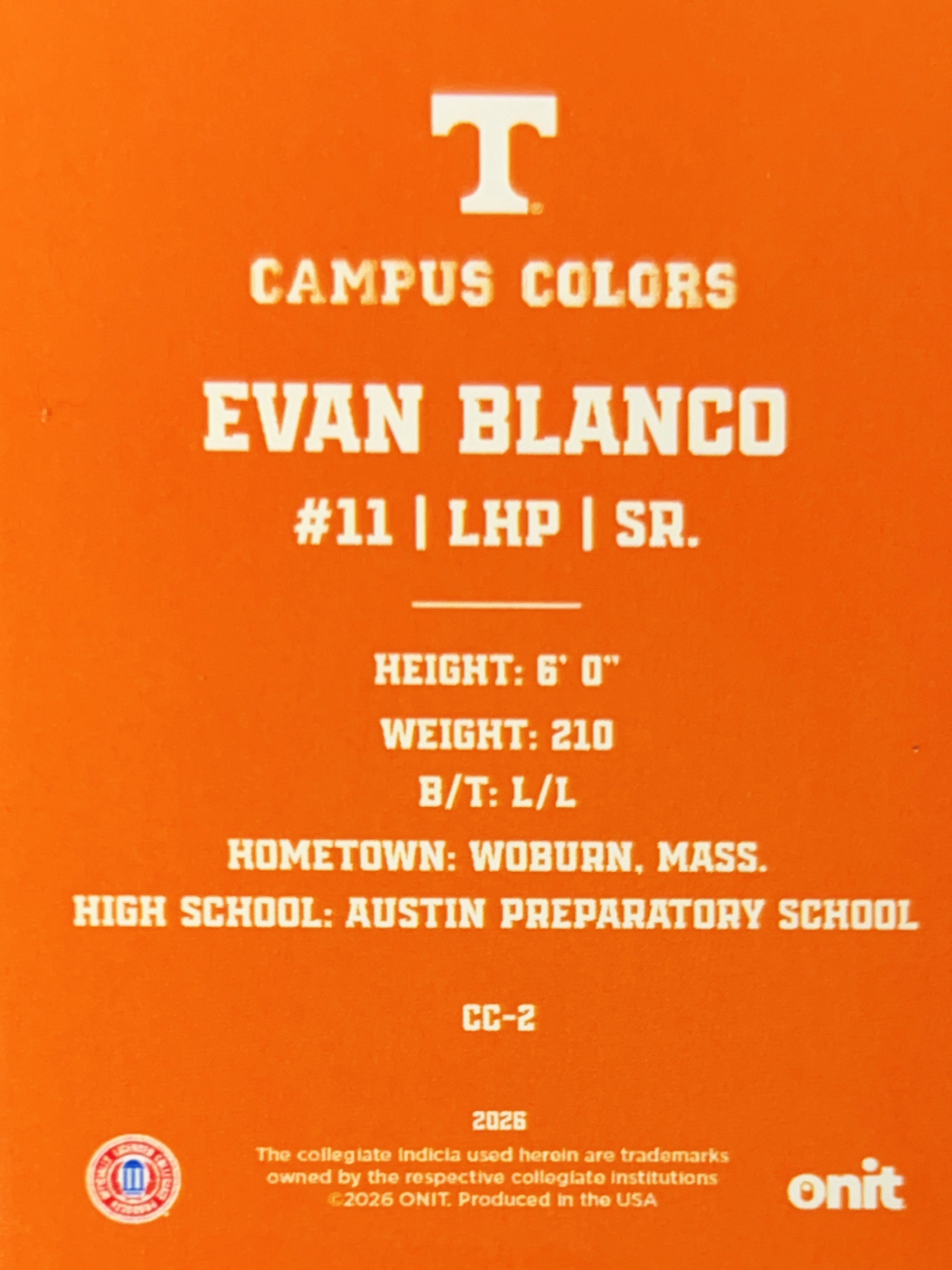 2026 ONIT Gameday Campus Colors Evan Blanco #CC-2