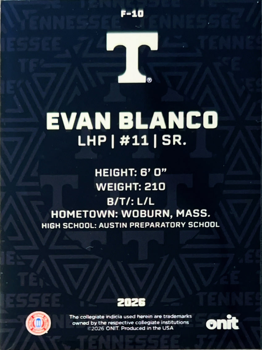 2026 ONIT Tennessee Baseball Evan Blanco #F-10