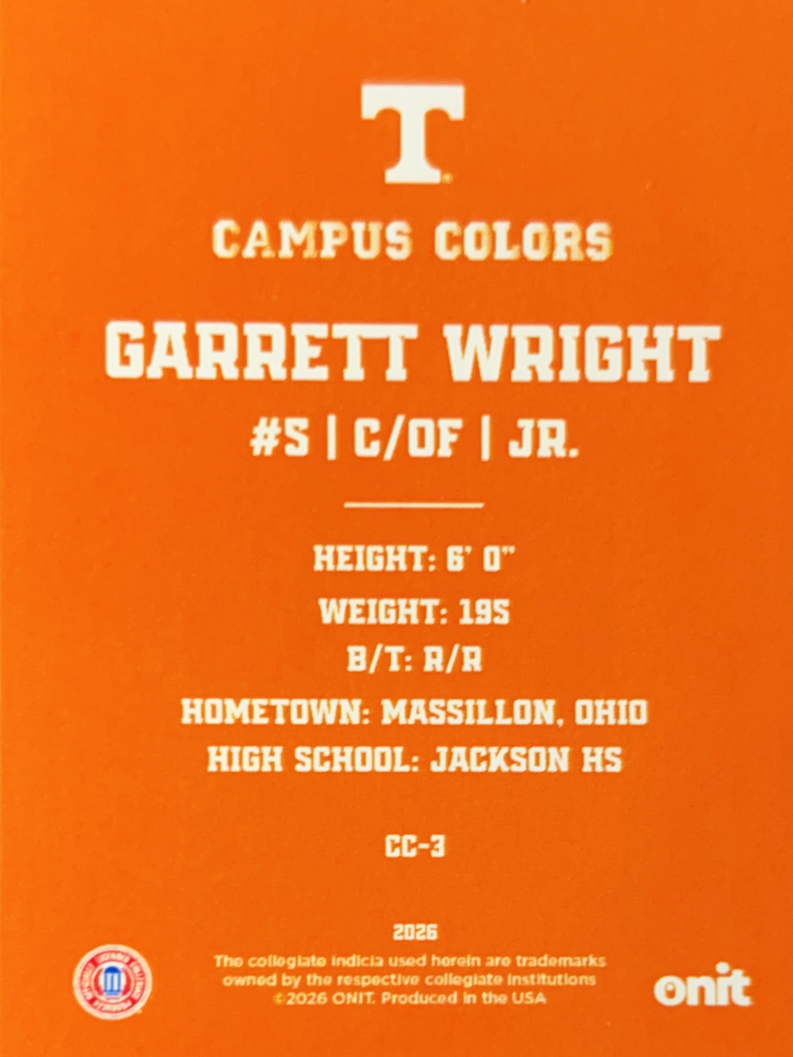 2026 ONIT Campus Colors Garrett Wright #CC-3