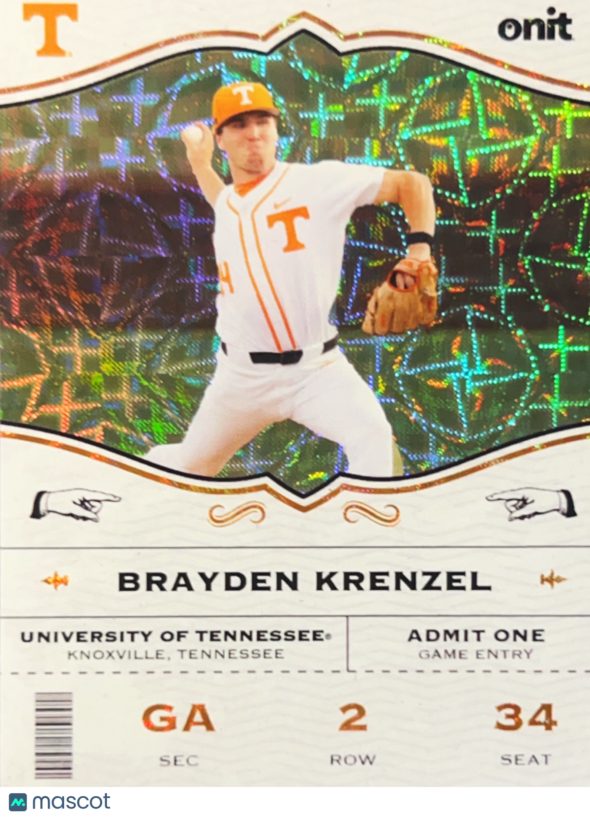 2026 ONIT Tennessee Baseball Brayden Krenzel #GA-2 Holo