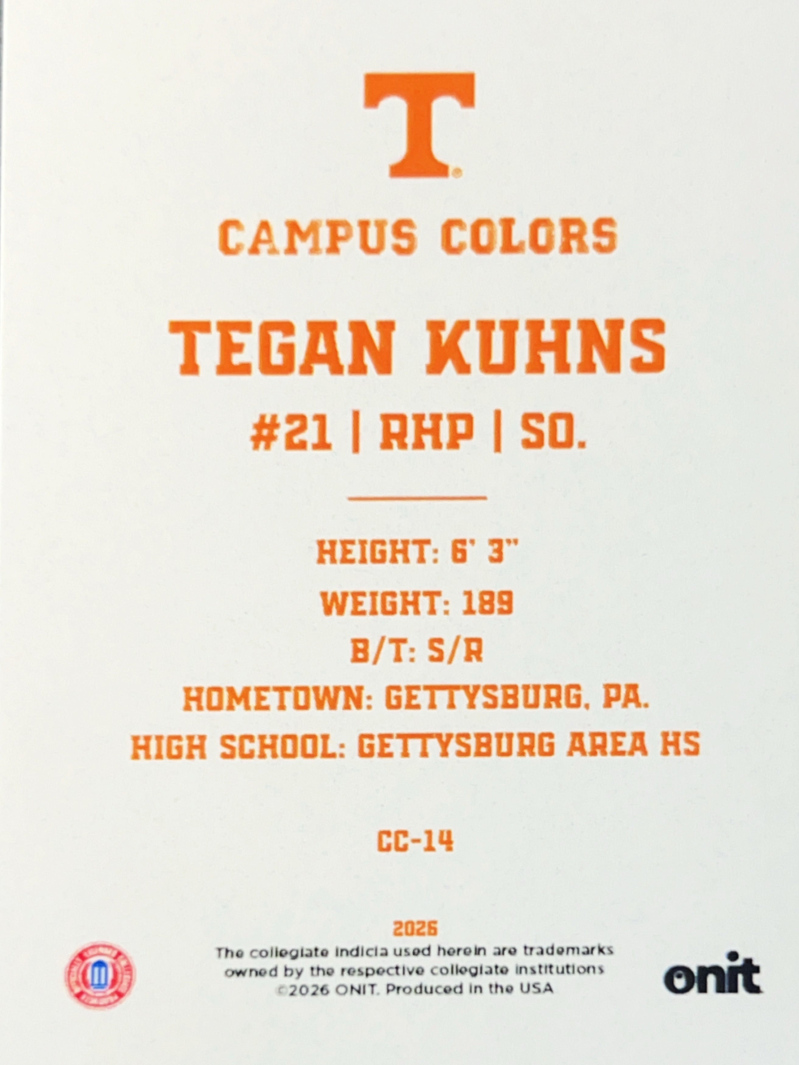 2026 ONIT Gameday Campus Colors Tegan Kuhns #CC-14