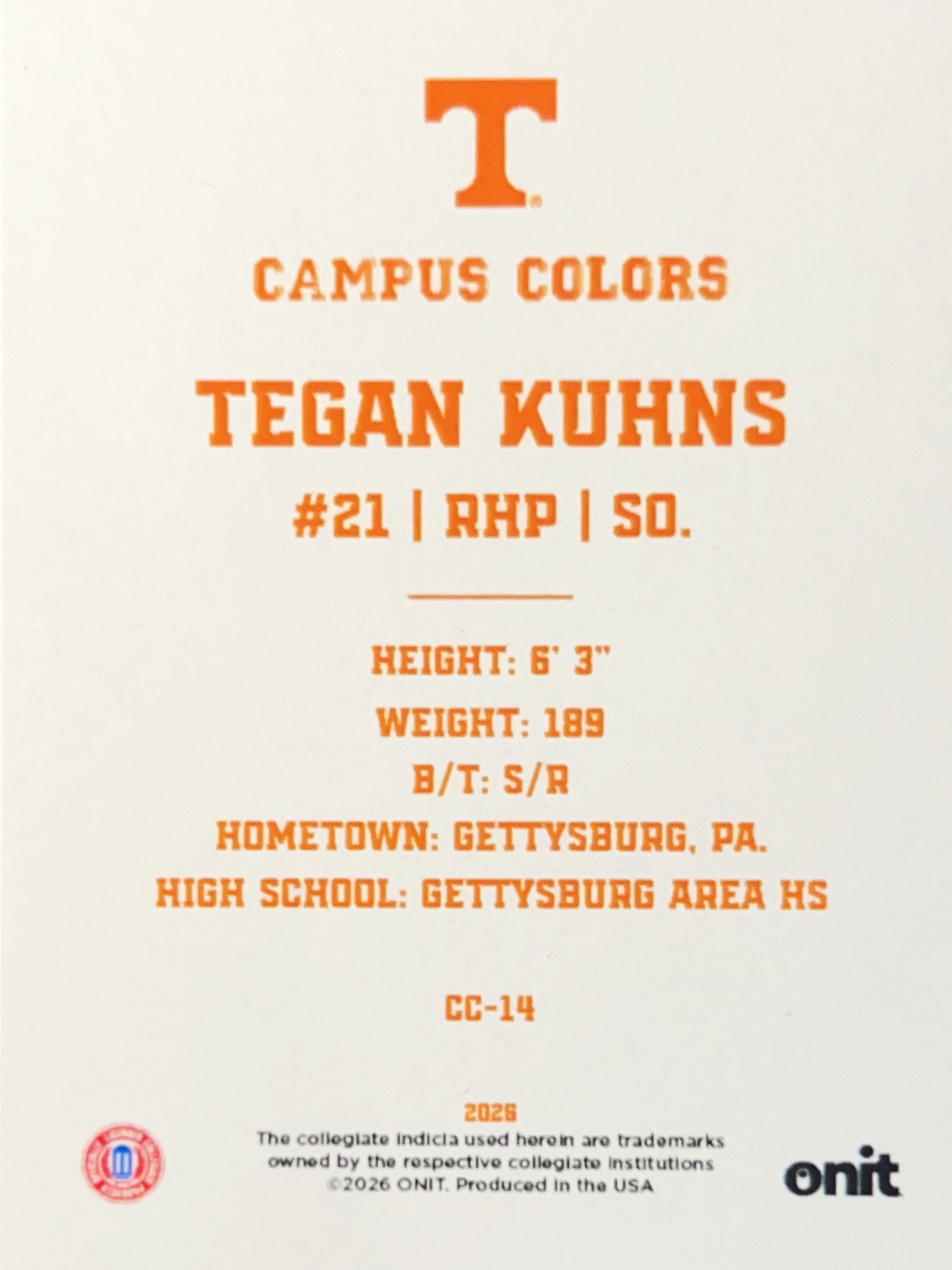2026 ONIT Gameday Campus Colors Tegan Kuhns #CC-14