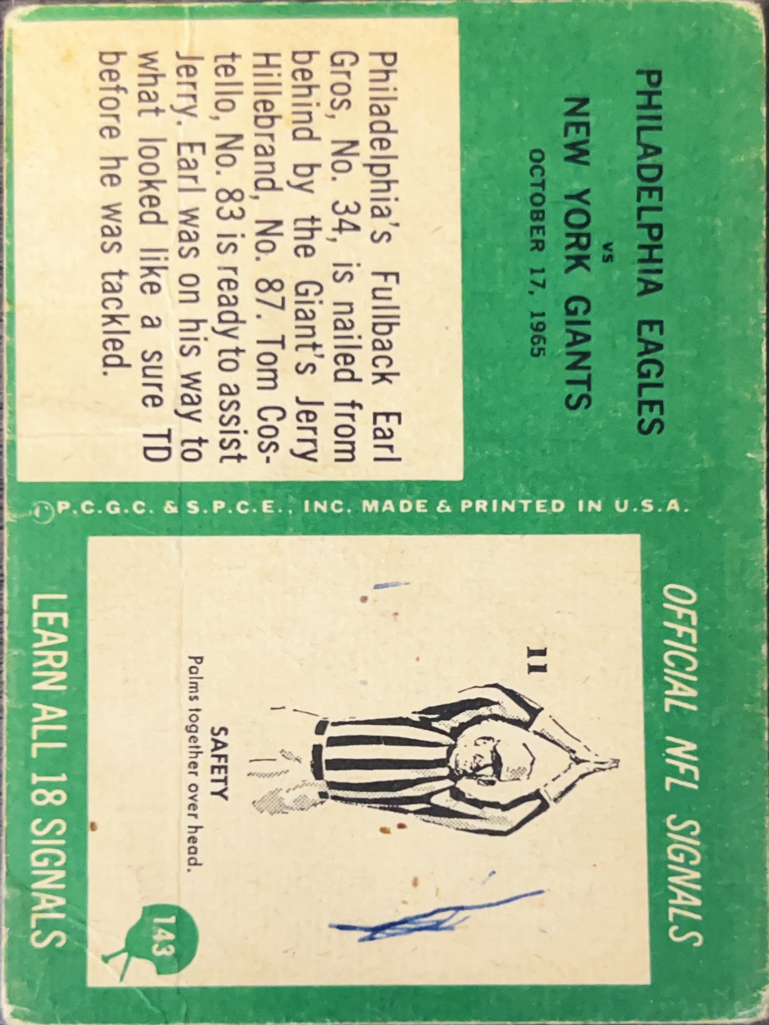 1966 Philadelphia Football Earl Gros Tom Costello Jerry Hillebrand #143