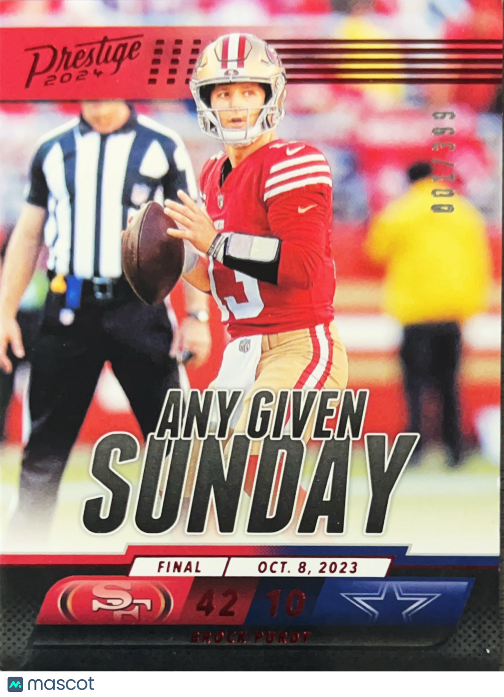 2024 Prestige Any Given Sunday Brock Purdy #AGS-BPY Xtra Points Red /399 Bookend