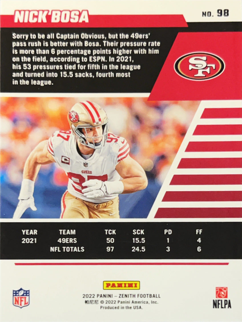 2022 Panini Zenith Football Nick Bosa #98 Red Zone