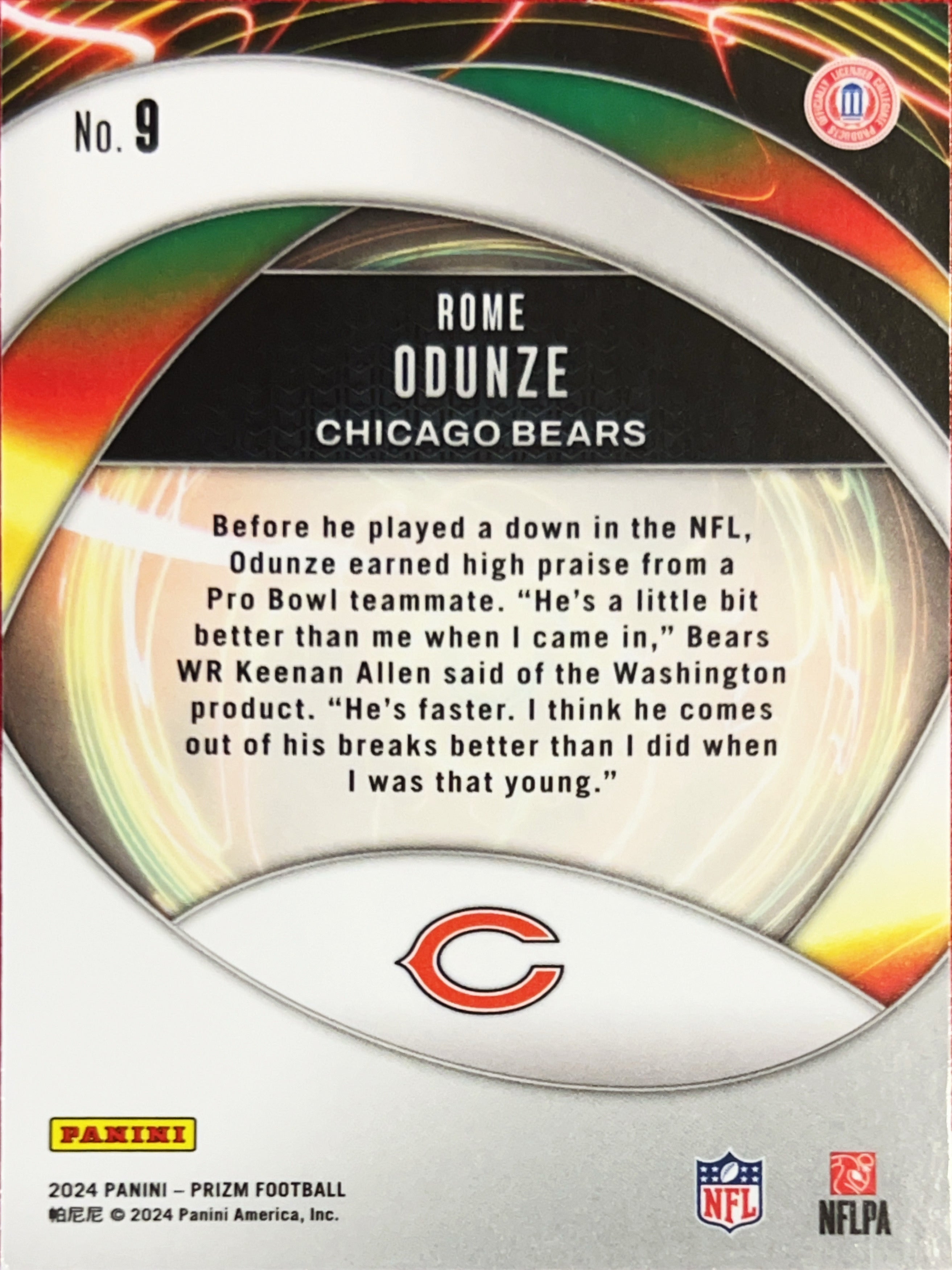 2024 Panini Prizm Portals Rome Odunze #9 RC
