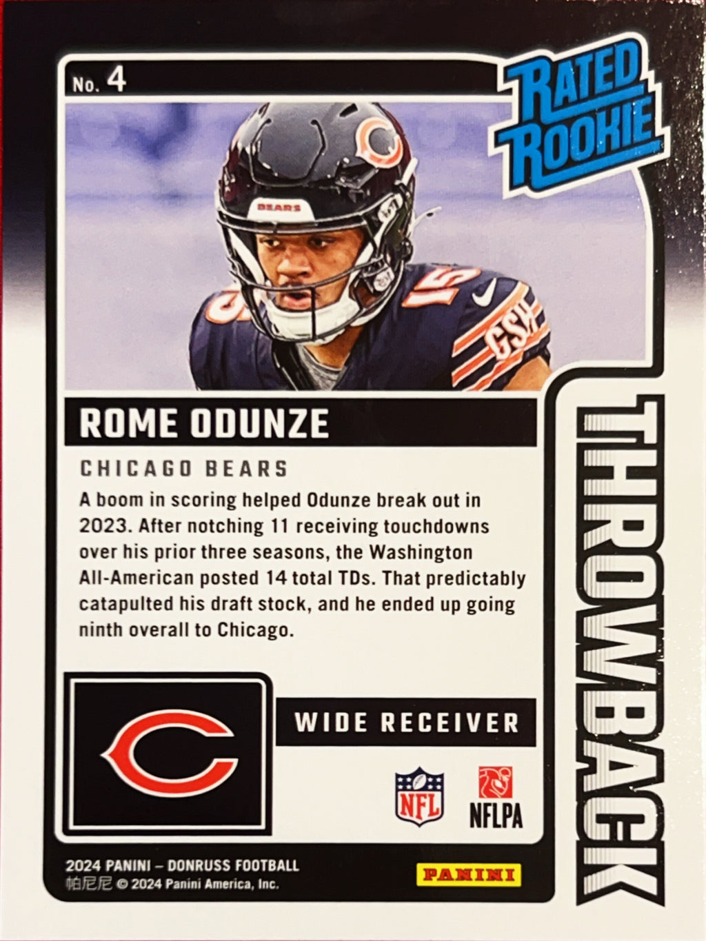 2024 Panini Donruss Football Throwback Rome Odunze #4
