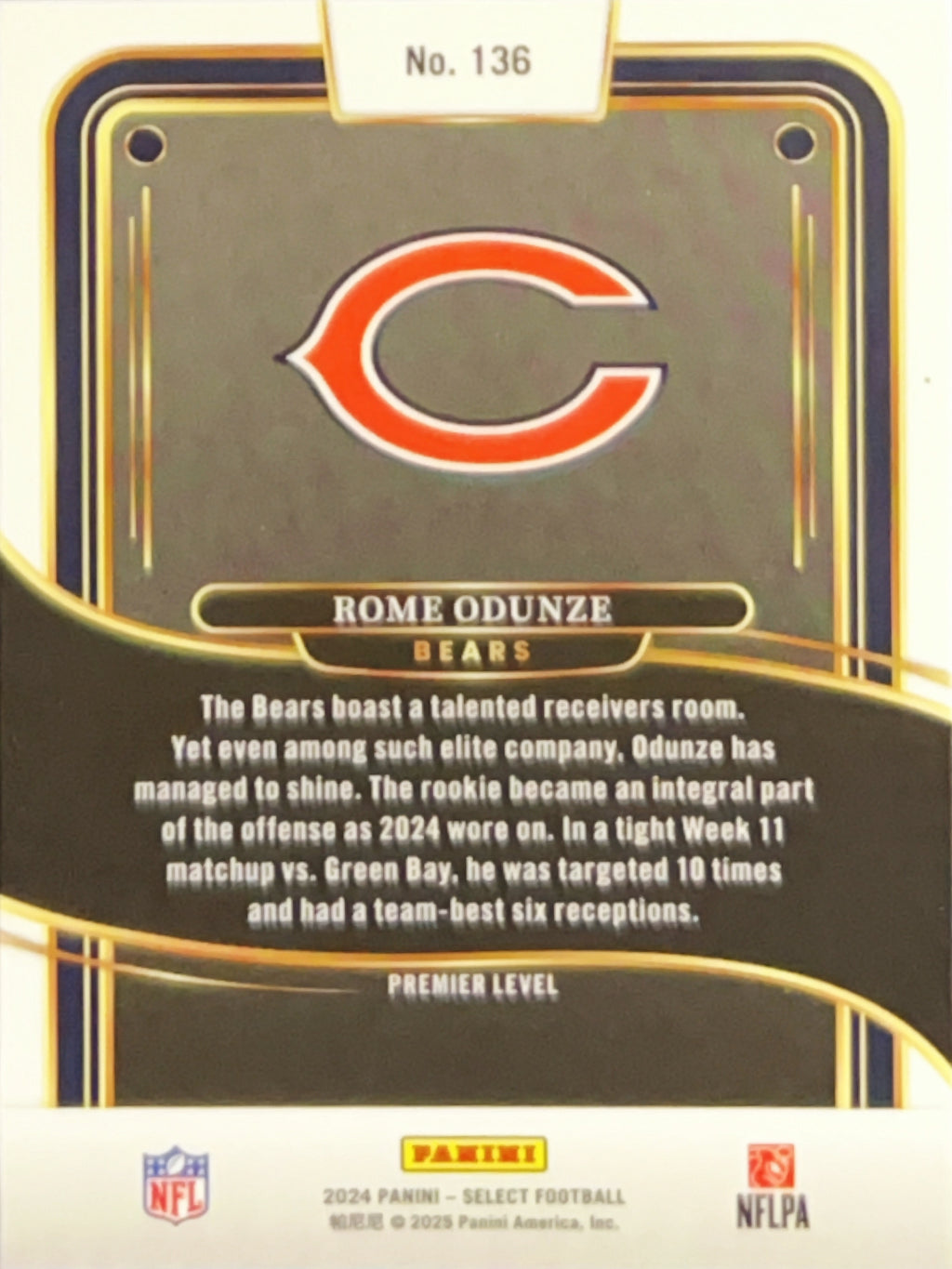 2025 Panini Select Premier Level Rome Odunze #136 RC
