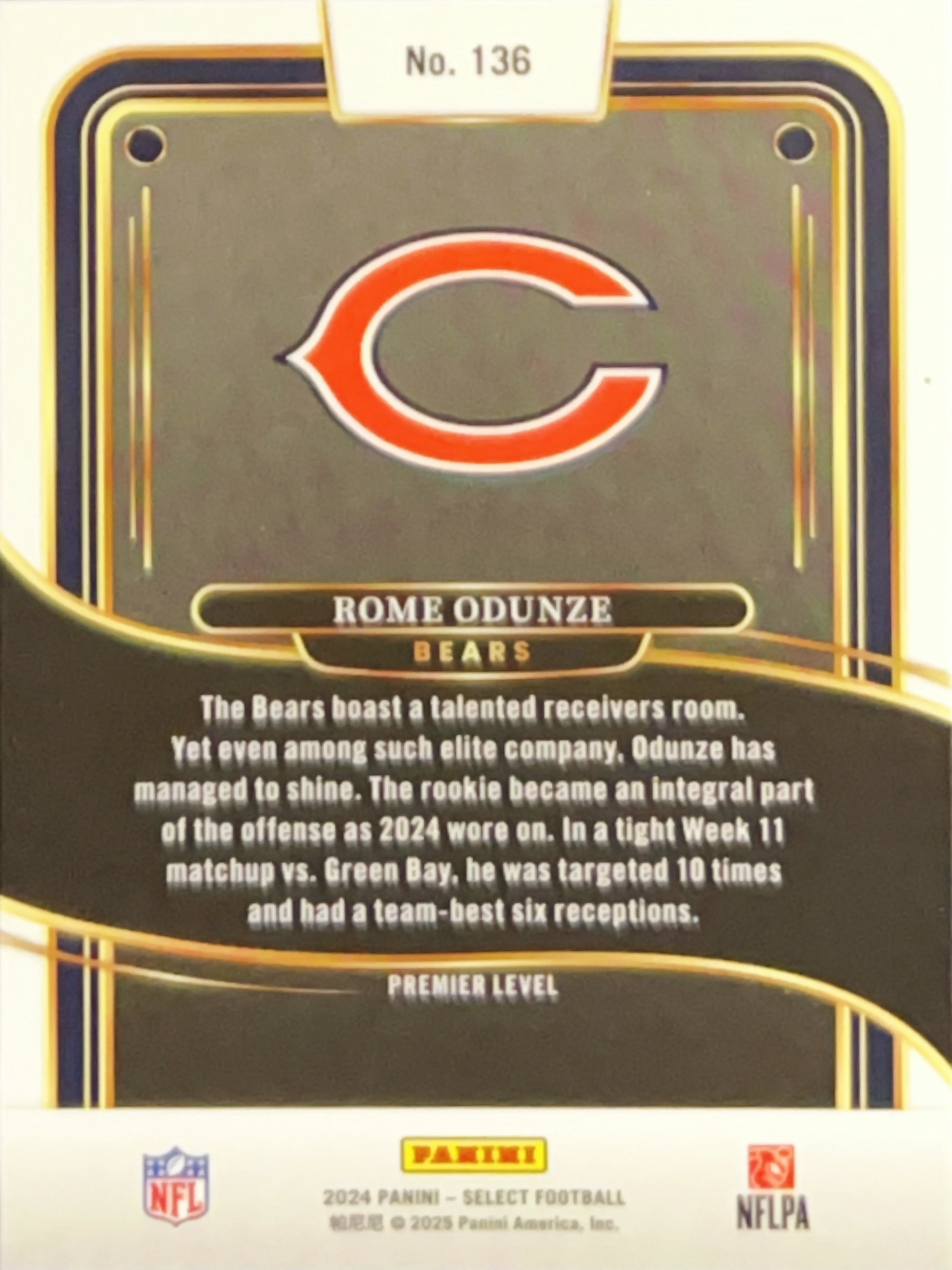 2025 Panini Select Premier Level Rome Odunze #136 RC