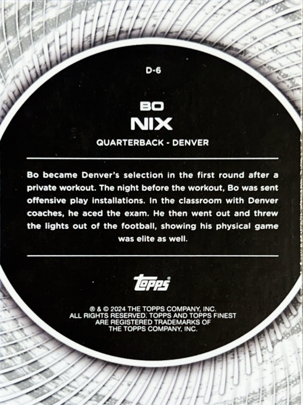 2024 Topps Finest Debuts Bo Nix #D-6 RC