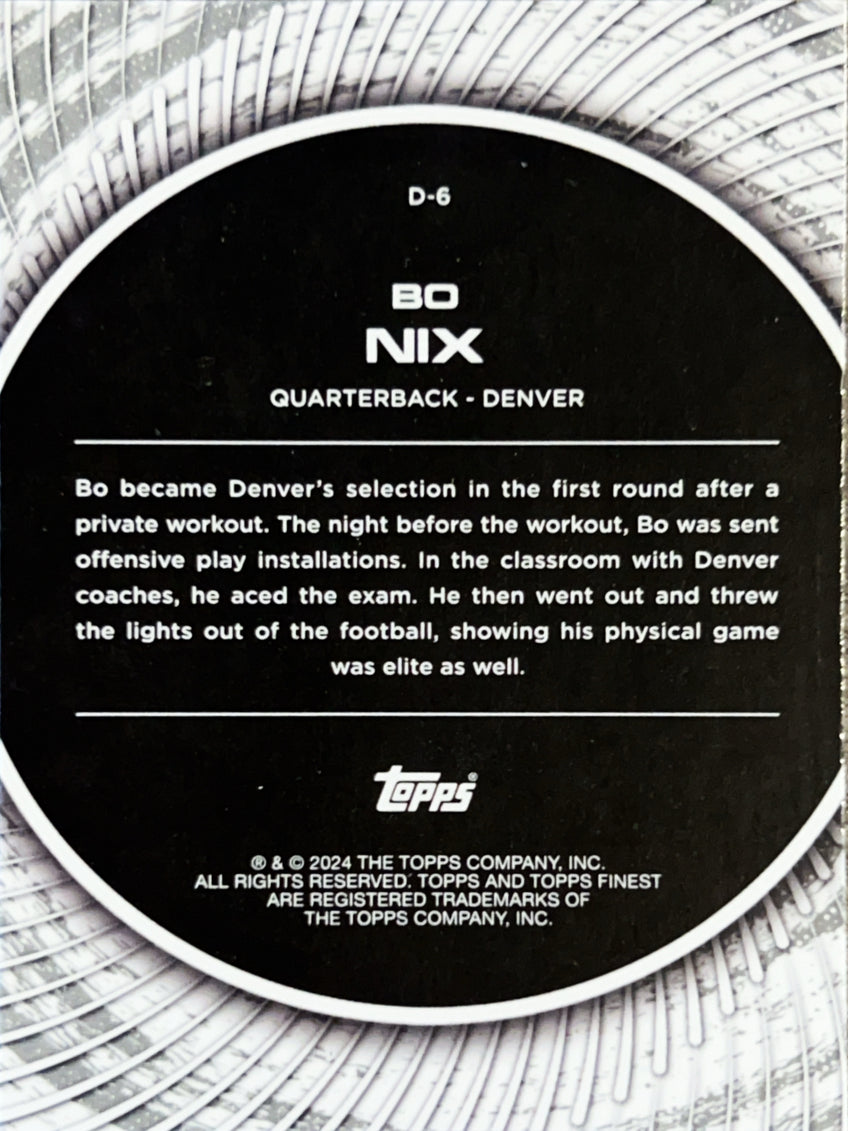 2024 Topps Finest Debuts Bo Nix #D-6 RC