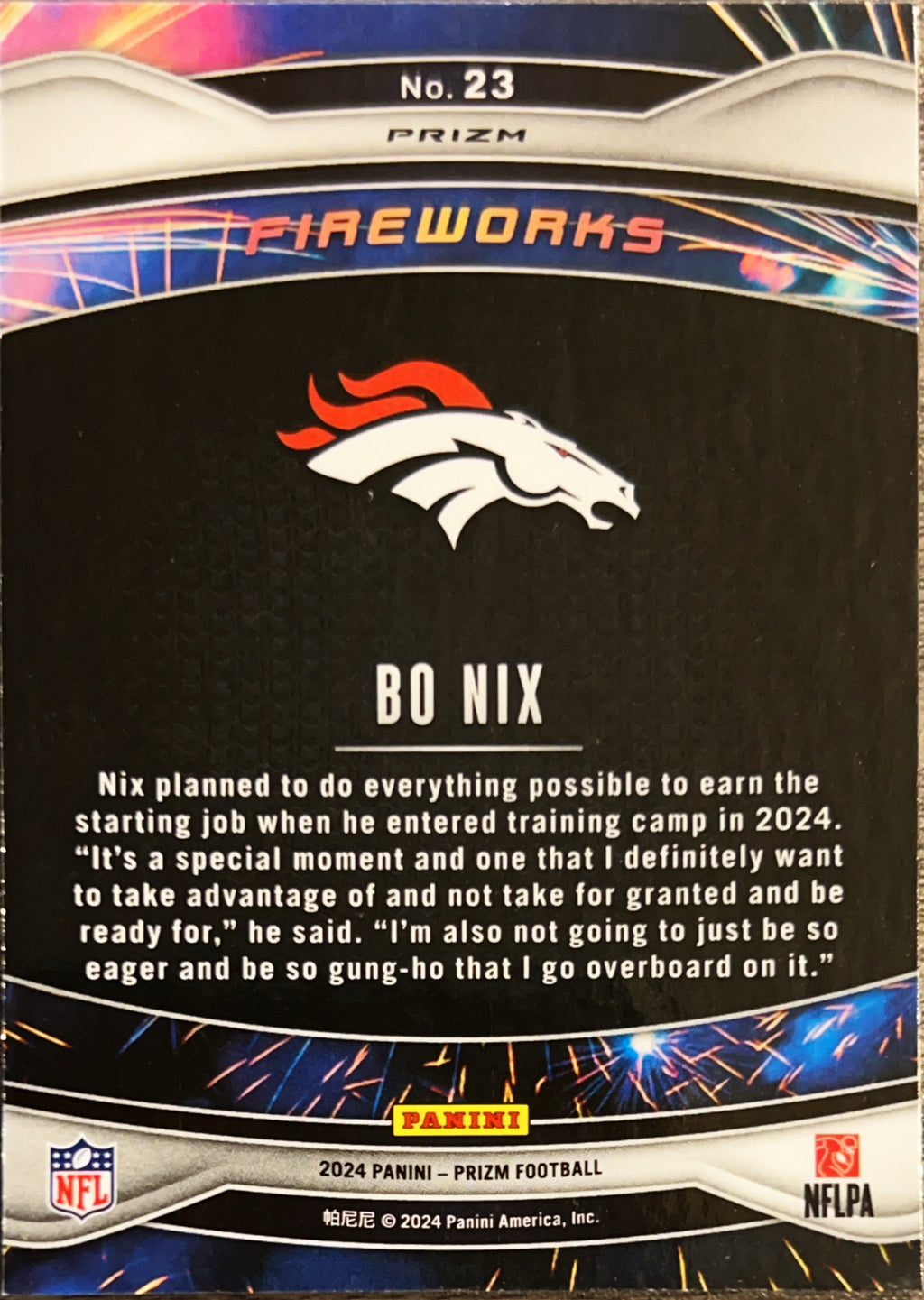2024 Panini Prizm Fireworks Bo Nix #23 Green RC