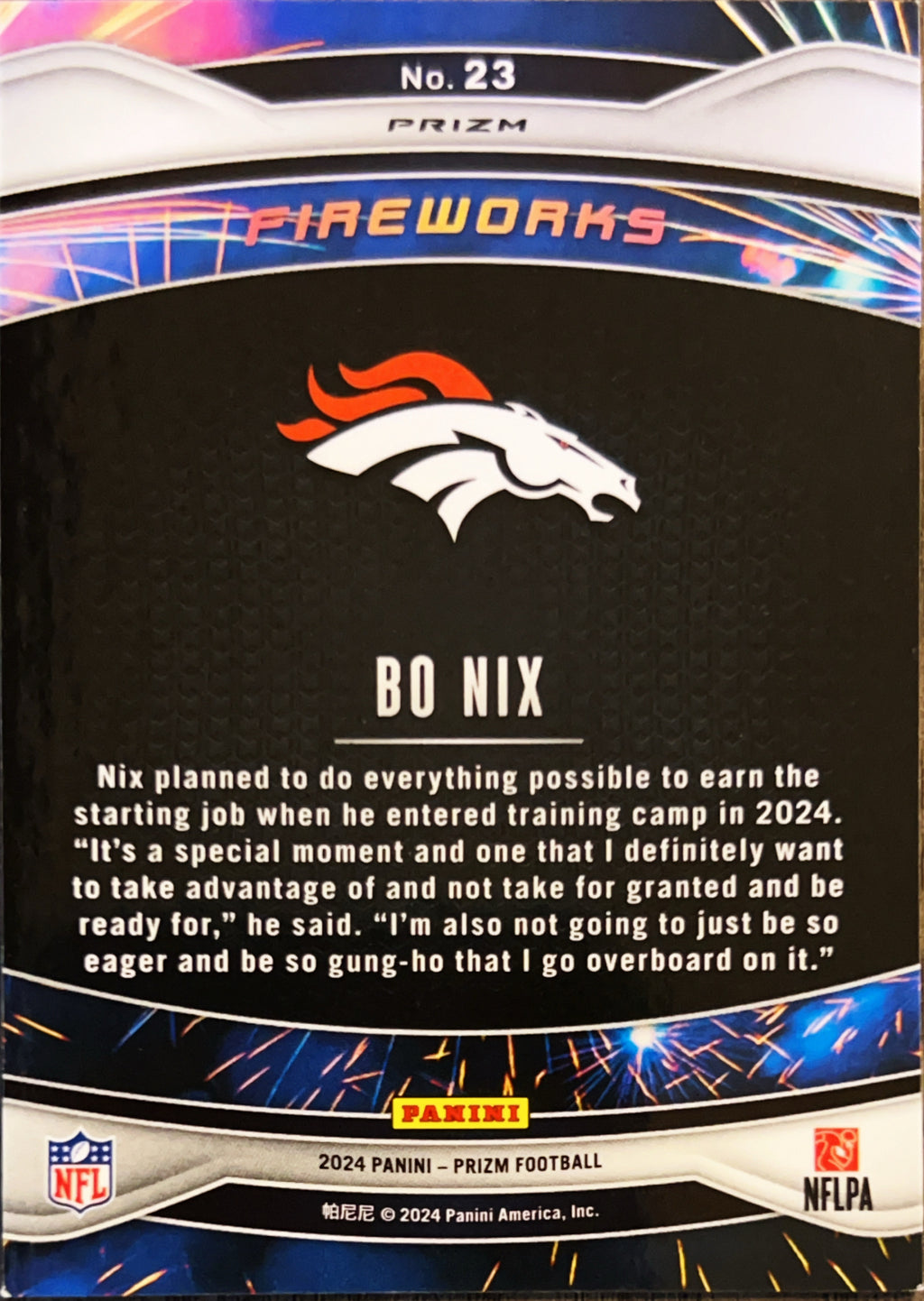 2024 Panini Prizm Fireworks Bo Nix #23 Green RC