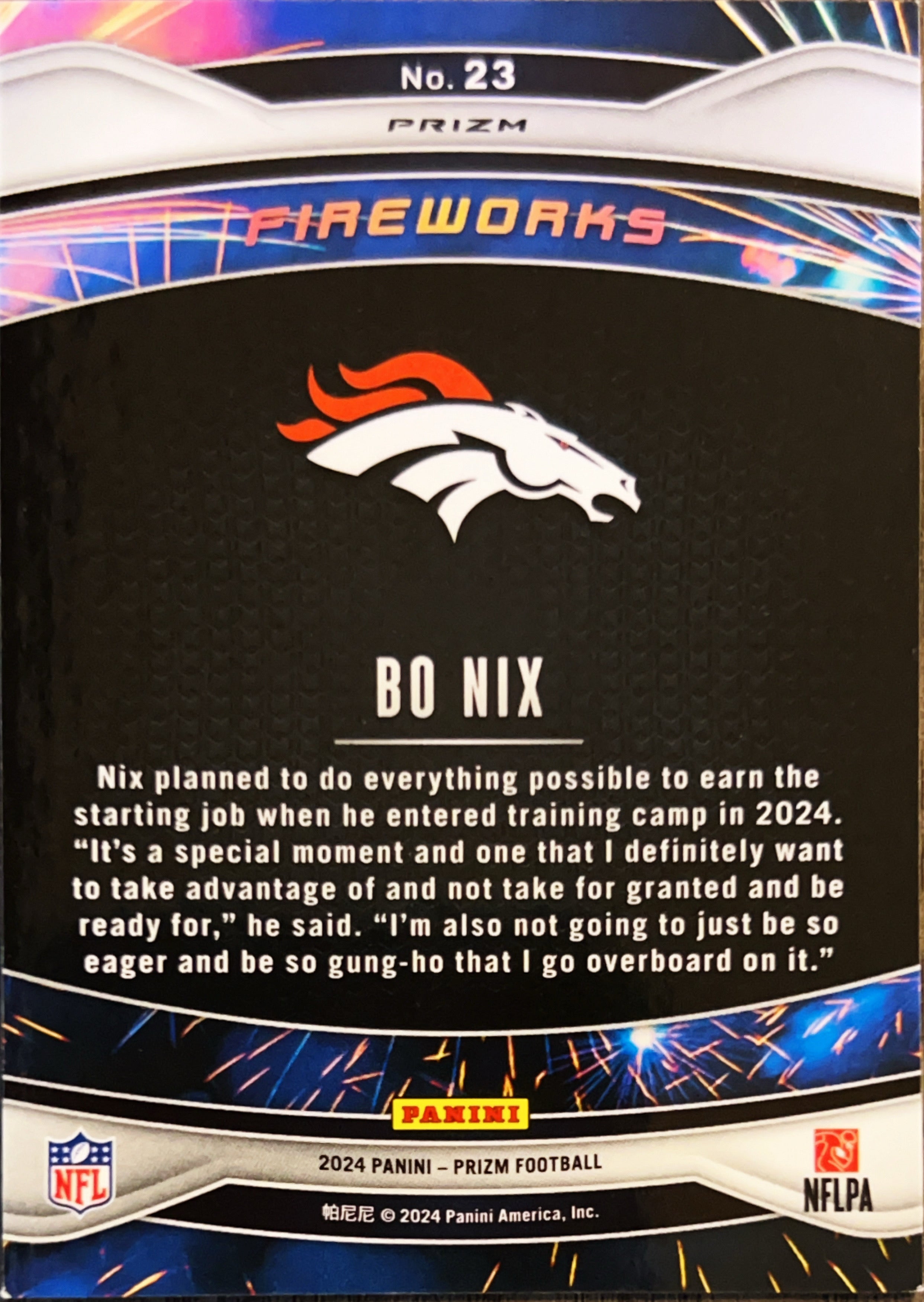 2024 Panini Prizm Fireworks Bo Nix #23 Green RC