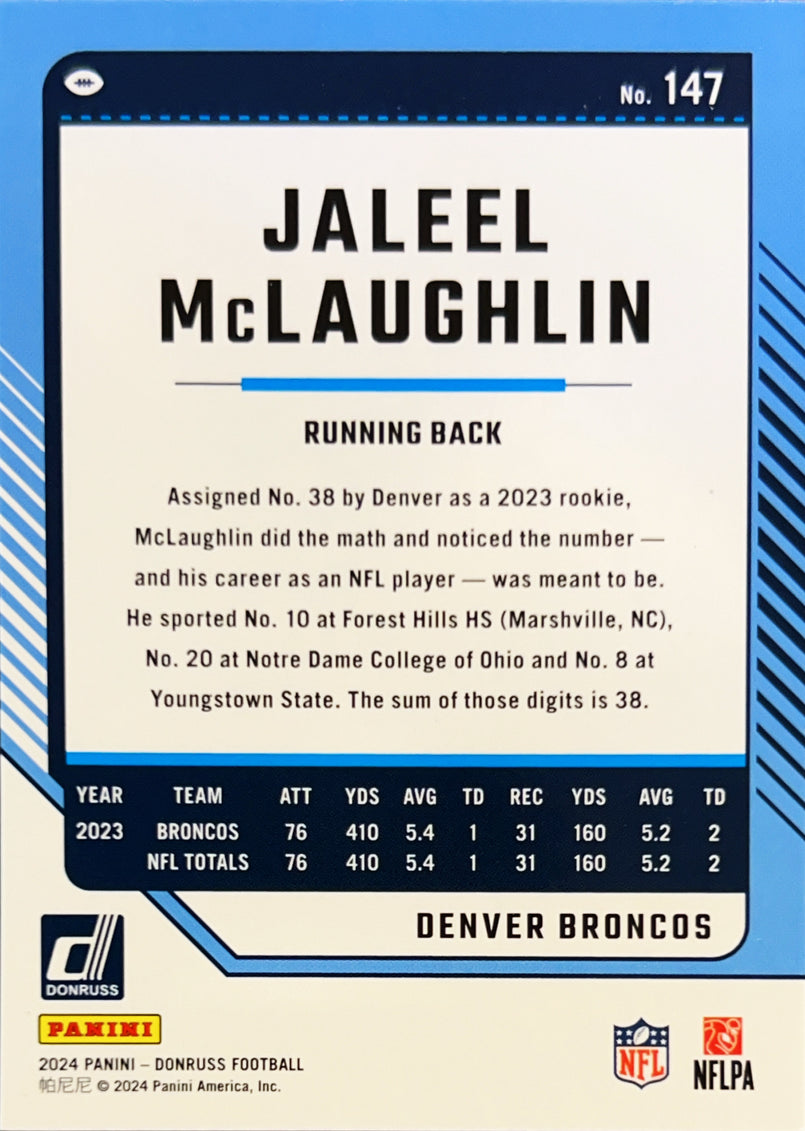 2024 Panini Donruss Football Jaleel McLaughlin #147 Press Proof Red