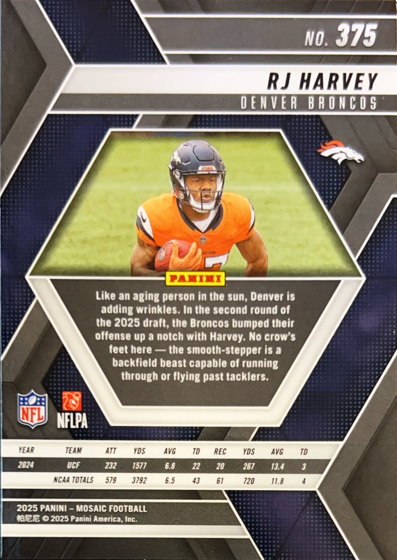 2025 Panini Mosaic RJ Harvey #375 RC